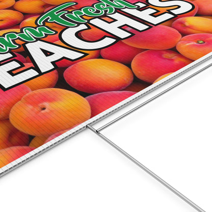 Farm Fresh Peaches Sign, Peach Yard Sign, 18x12, 24x18, 36x24, Double Sided, H-Stake Included