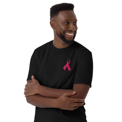 Pink Ribbon Awareness Embroidered Soft T-Shirt Mens