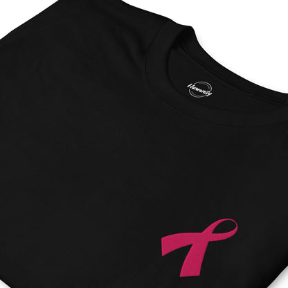 Pink Ribbon Awareness Embroidered Soft T-Shirt Tag