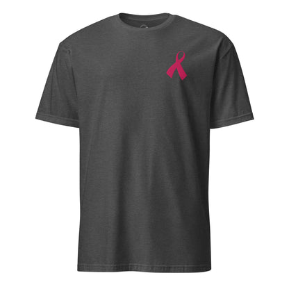 Pink Ribbon Awareness Embroidered Soft T-Shirt Dark Heather Grey