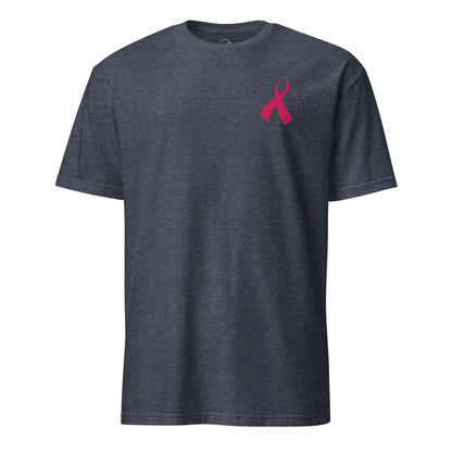 Pink Ribbon Awareness Embroidered Soft T-Shirt Heather Navy