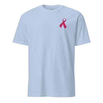 Pink Ribbon Awareness Embroidered Soft T-Shirt Light blue
