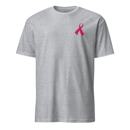 Pink Ribbon Awareness Embroidered Soft T-Shirt Sport Grey