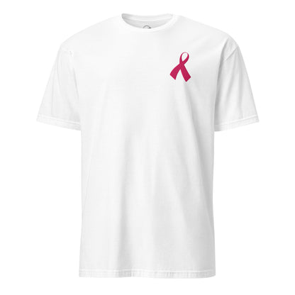 Pink Ribbon Awareness Embroidered Soft T-Shirt White