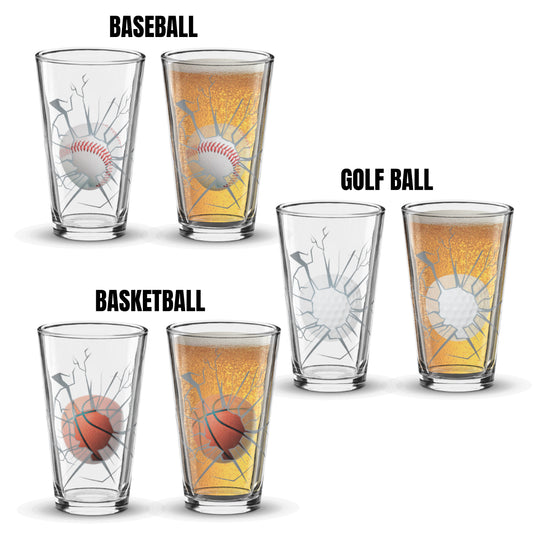 Pint Glass Smash Through 3D Effect Baseball, Golf Ball, Basketball