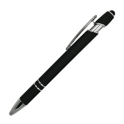 Black pen with silver accents on a white background