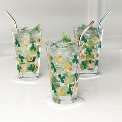 St Patricks Day Pint Glass Horseshoes and  Clovers