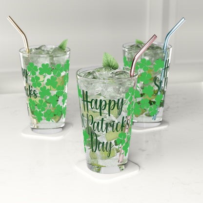 Happy St Patricks Day Pint Glass Four Leaf Clovers