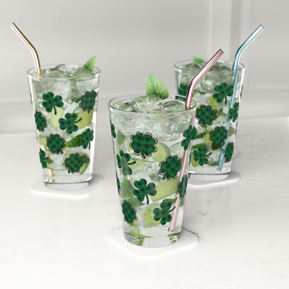 Plaid Clovers St Patricks Day Pint Glass