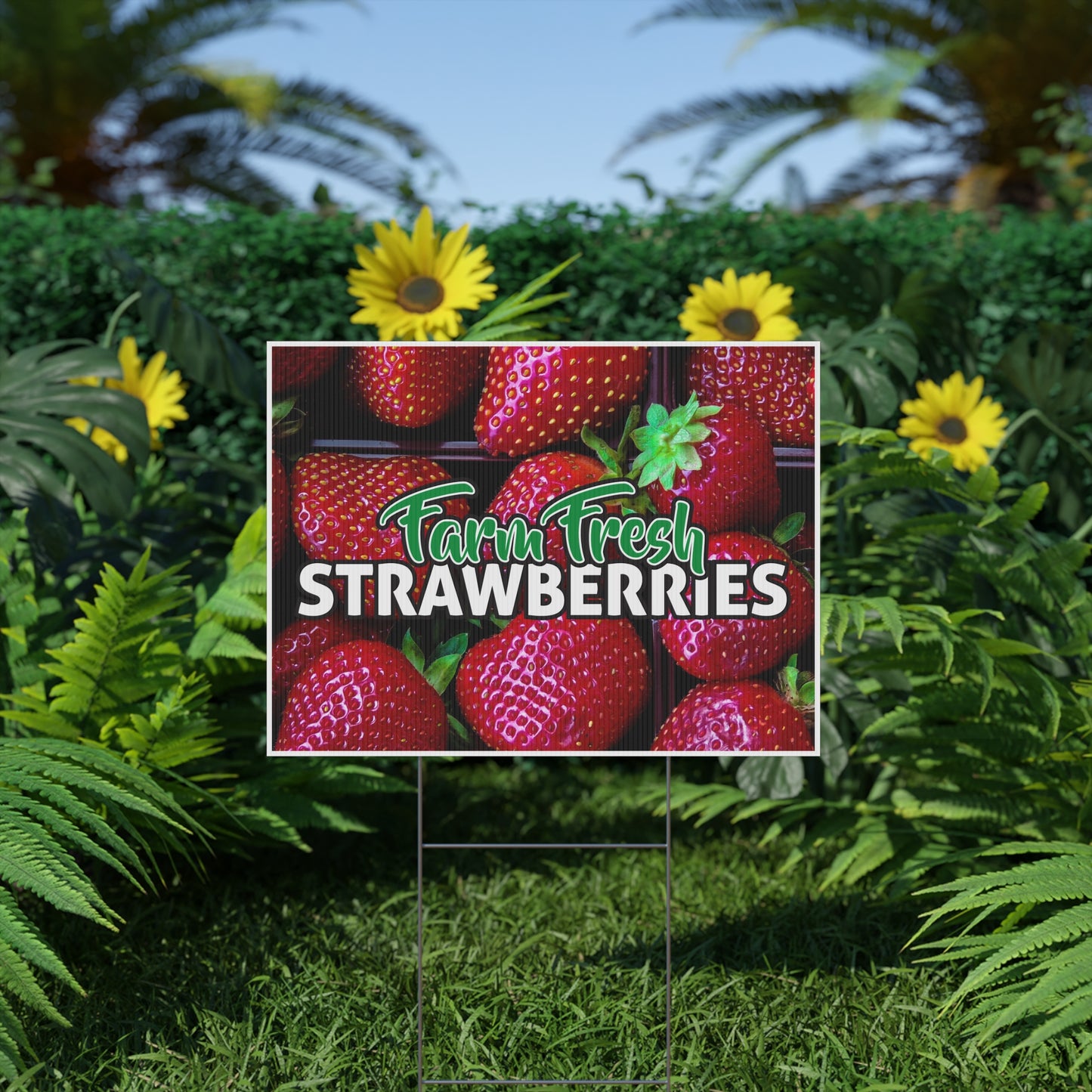 Farm Fresh Strawberries Sign, Strawberry Yard Sign, 18x12, 24x18, 36x24, Double Sided, H-Stake Included