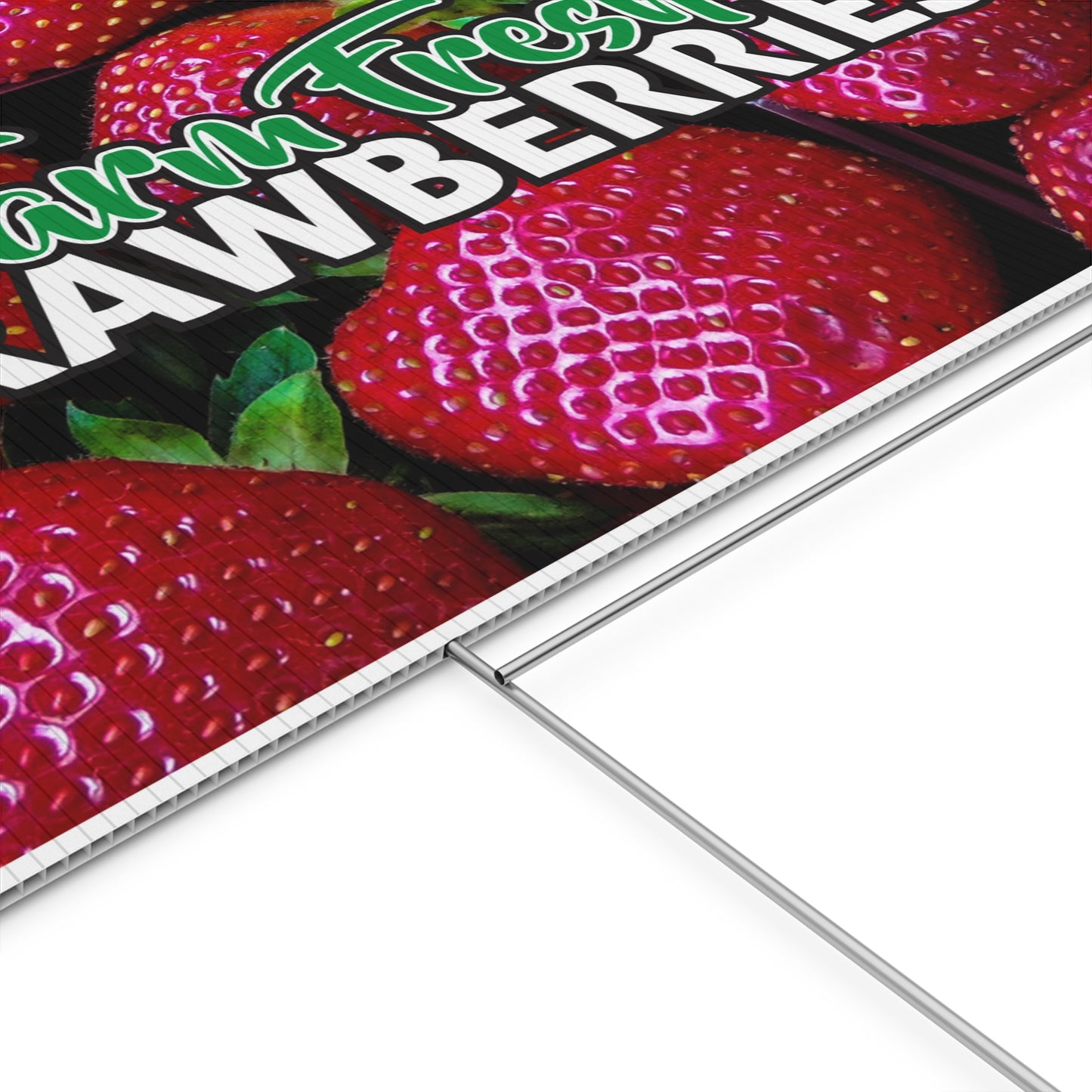 Farm Fresh Strawberries Sign, Strawberry Yard Sign, 18x12, 24x18, 36x24, Double Sided, H-Stake Included