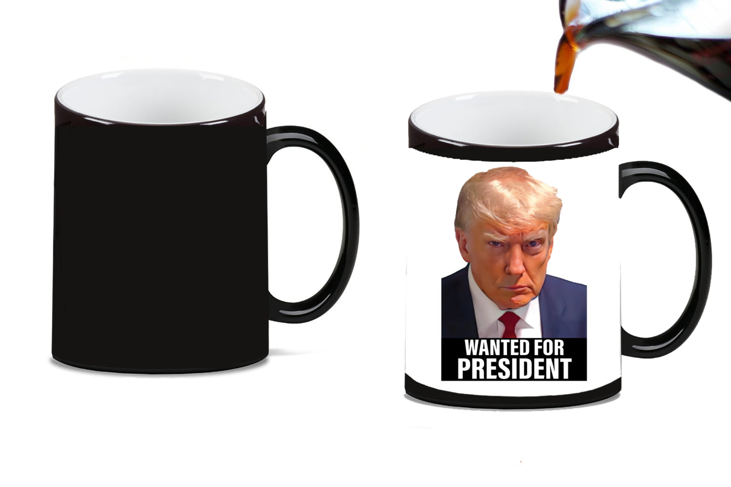 Trump Mugshot Wanted for President Coffee Mug 15oz | 20oz, Black Ringer Coffee Mug 11oz, Stainless Steel Travel Mug 14oz Ceramic Drinkware