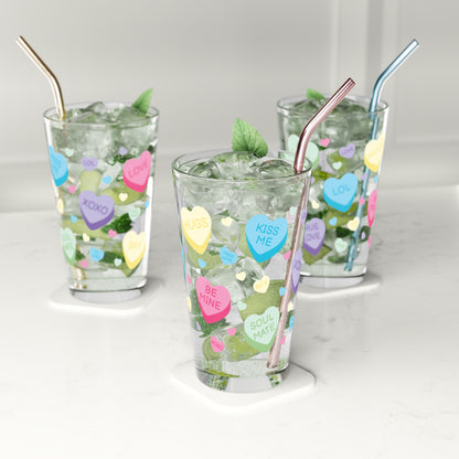 Conversation Hearts Pint Glass, Valentines Day Glasses