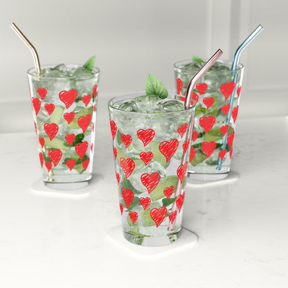 Red Hearts Pint Glass, Valentines Day Glasses