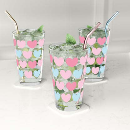 Hearts Pattern Pint Glass, Valentines Day Glasses
