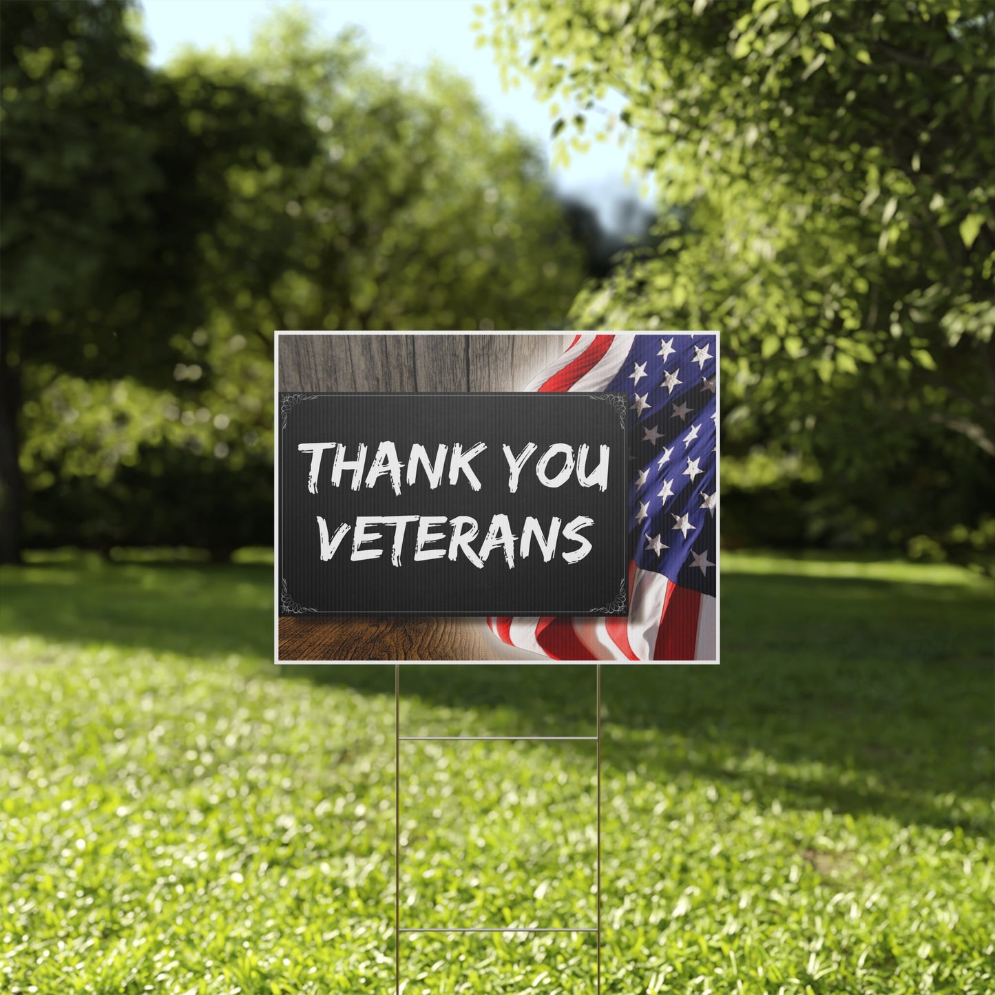 Thank You Veterans, American Flag, Veteran's Day, Yard Sign, Printed 2-Sided, 12x18, 24x18 or 36x24, Metal H-Stake Included, v1