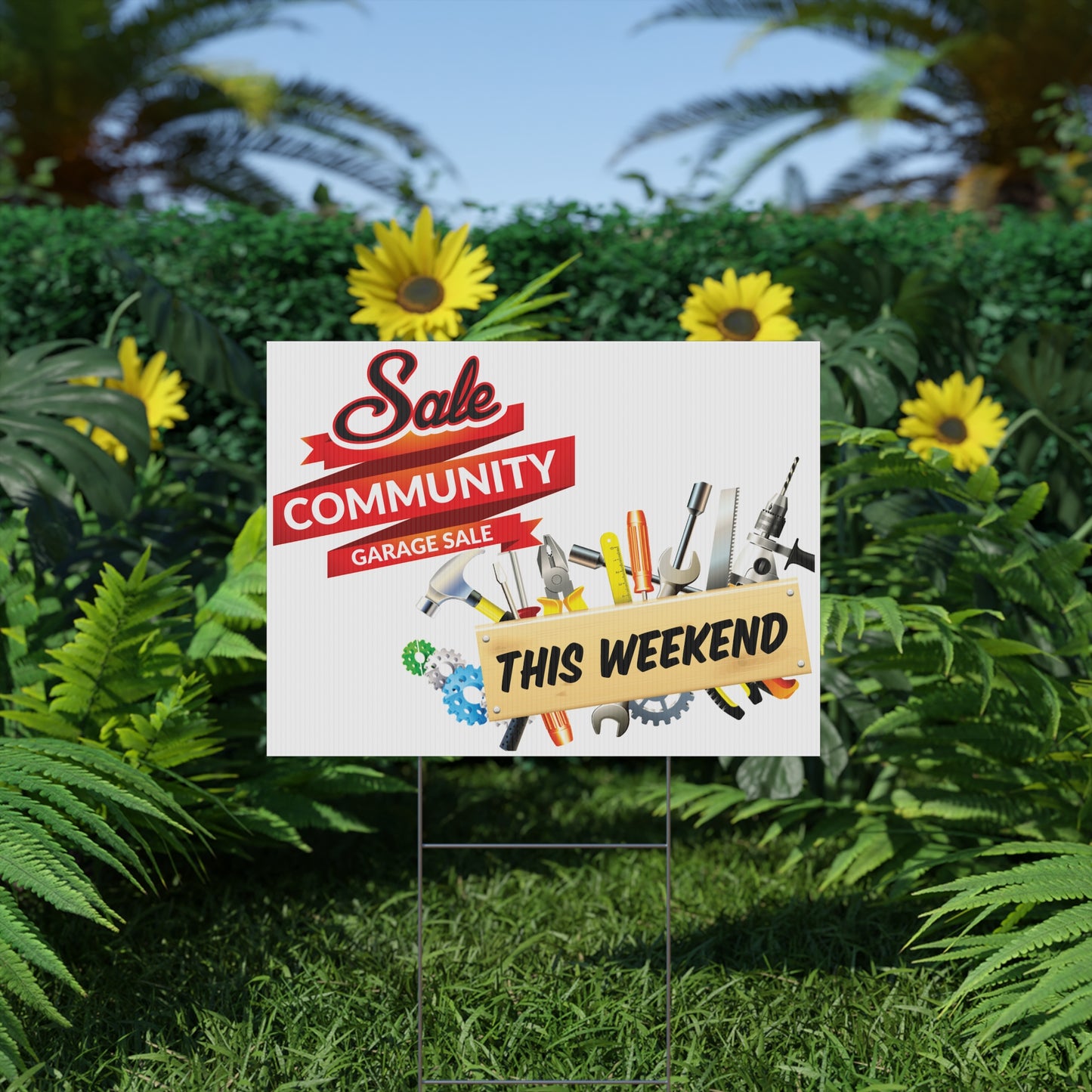 Community Garage Sale, Yard Sale Sign, 24x18 or 36x24 inch, Double Sided, H-Stake Included, v2