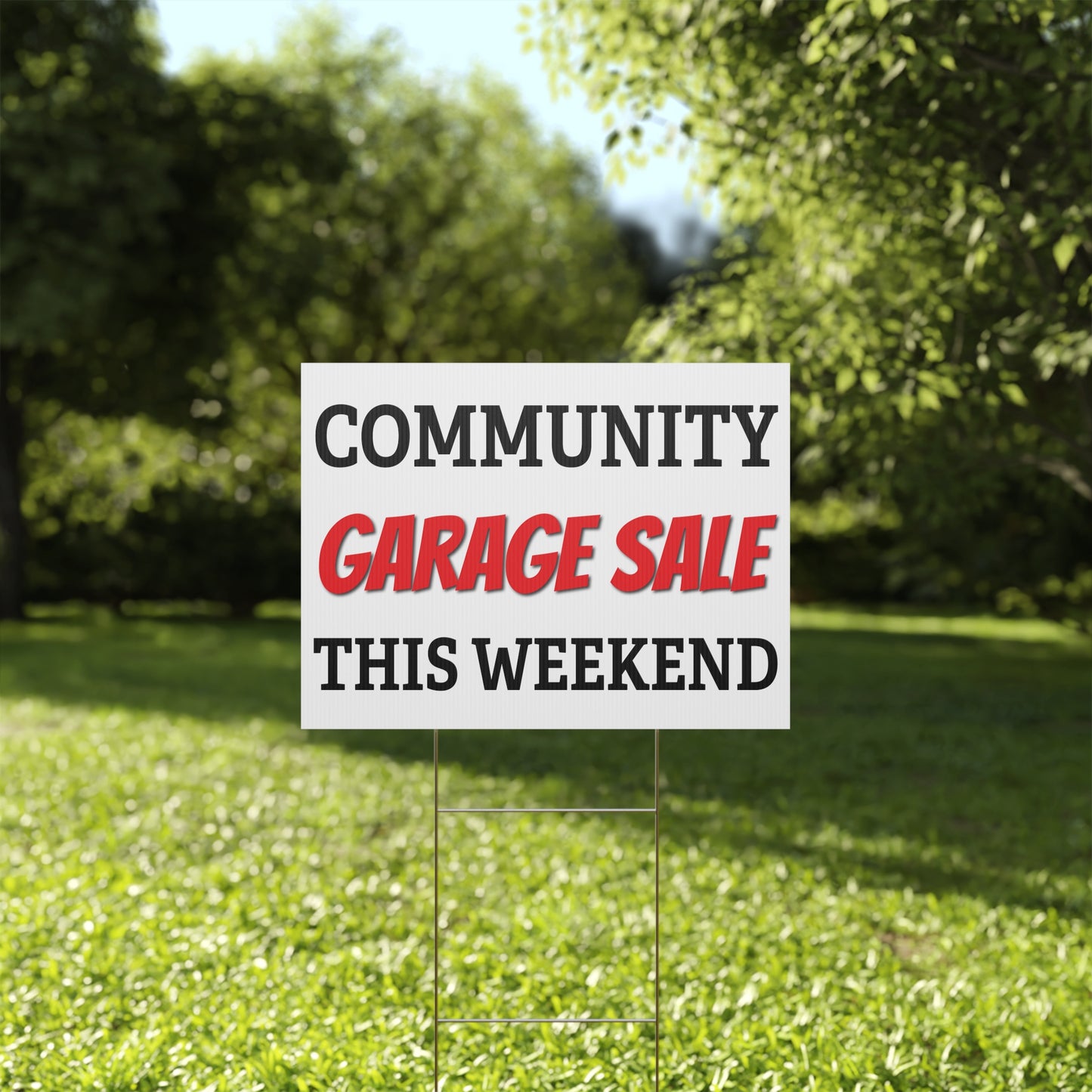 Community Garage Sale, Yard Sale Sign, 24x18 or 36x24 inch, Double Sided, H-Stake Included, v3
