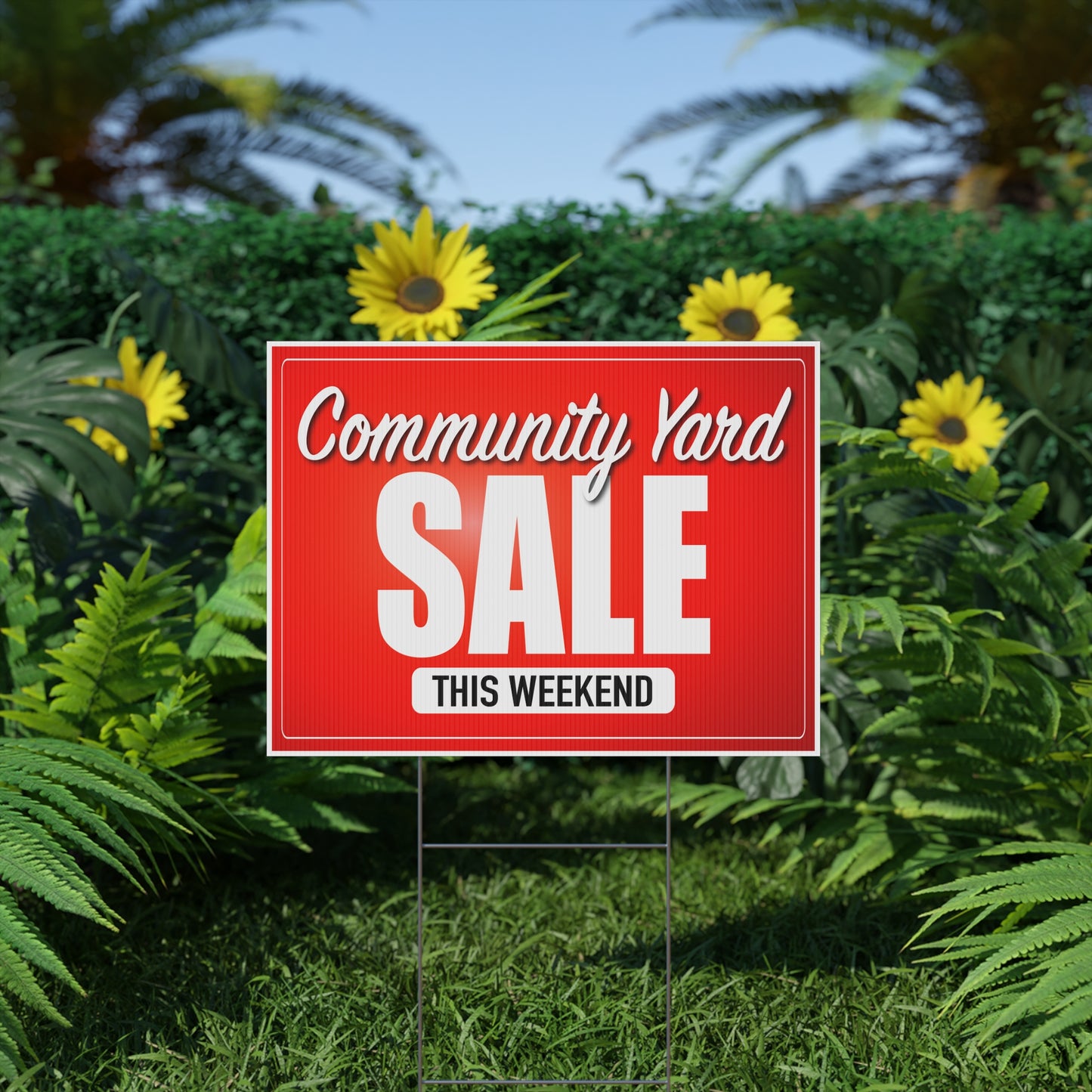 Community Garage Sale, Yard Sale Sign, 24x18 or 36x24 inch, Double Sided, H-Stake Included, v4