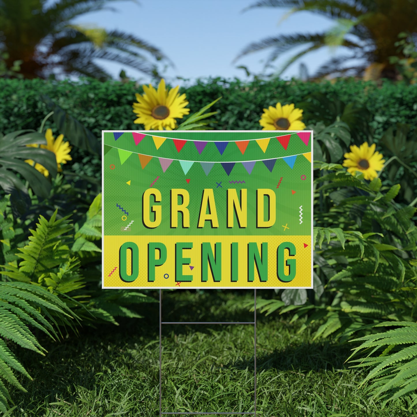 Grand Opening, Yard Sign, 18x12, 24x18, 36x24, Double Sided, H-Stake Included, v2