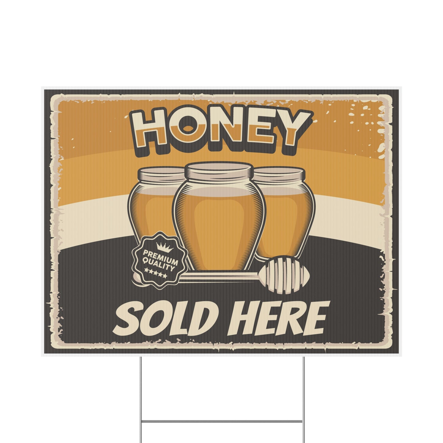 Honey Sold Here Sign, Yard Sign, 18x12, 24x18, 36x24, Double Sided, H-Stake Included, v1