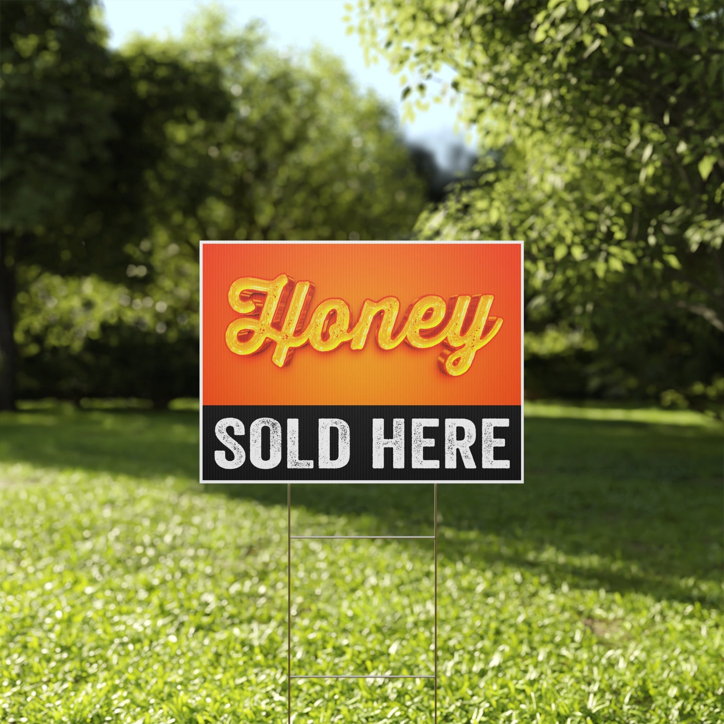 Honey Sold Here Sign, Yard Sign, 18x12, 24x18, 36x24, Double Sided, H-Stake Included, v4