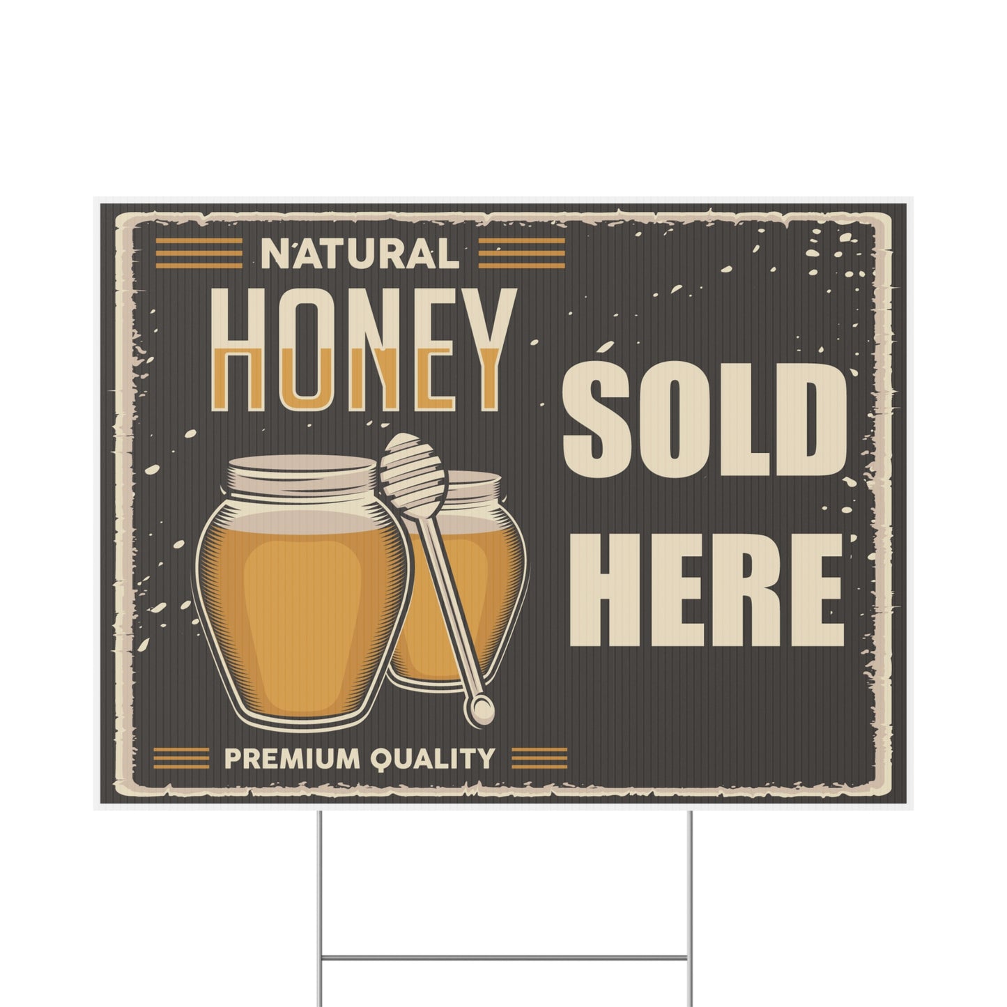 Honey Sold Here Sign, Natural Honey, Yard Sign, 18x12, 24x18, 36x24, Double Sided, H-Stake Included, v2