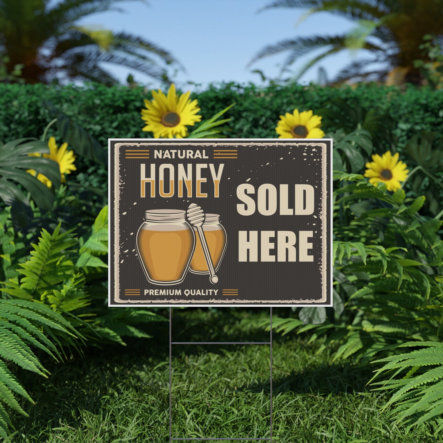 Honey Sold Here Sign, Natural Honey, Yard Sign, 18x12, 24x18, 36x24, Double Sided, H-Stake Included, v2