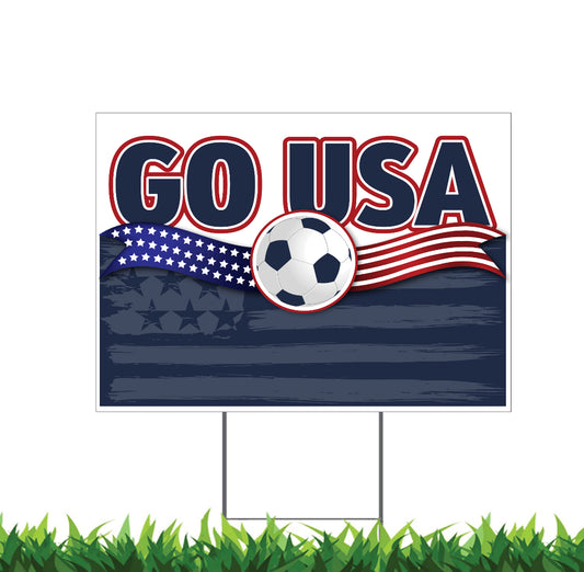 USA Soccer, Go USA Sign, 18x12, 24x18, 36x24, Yard Sign, H-Stake Included, v1