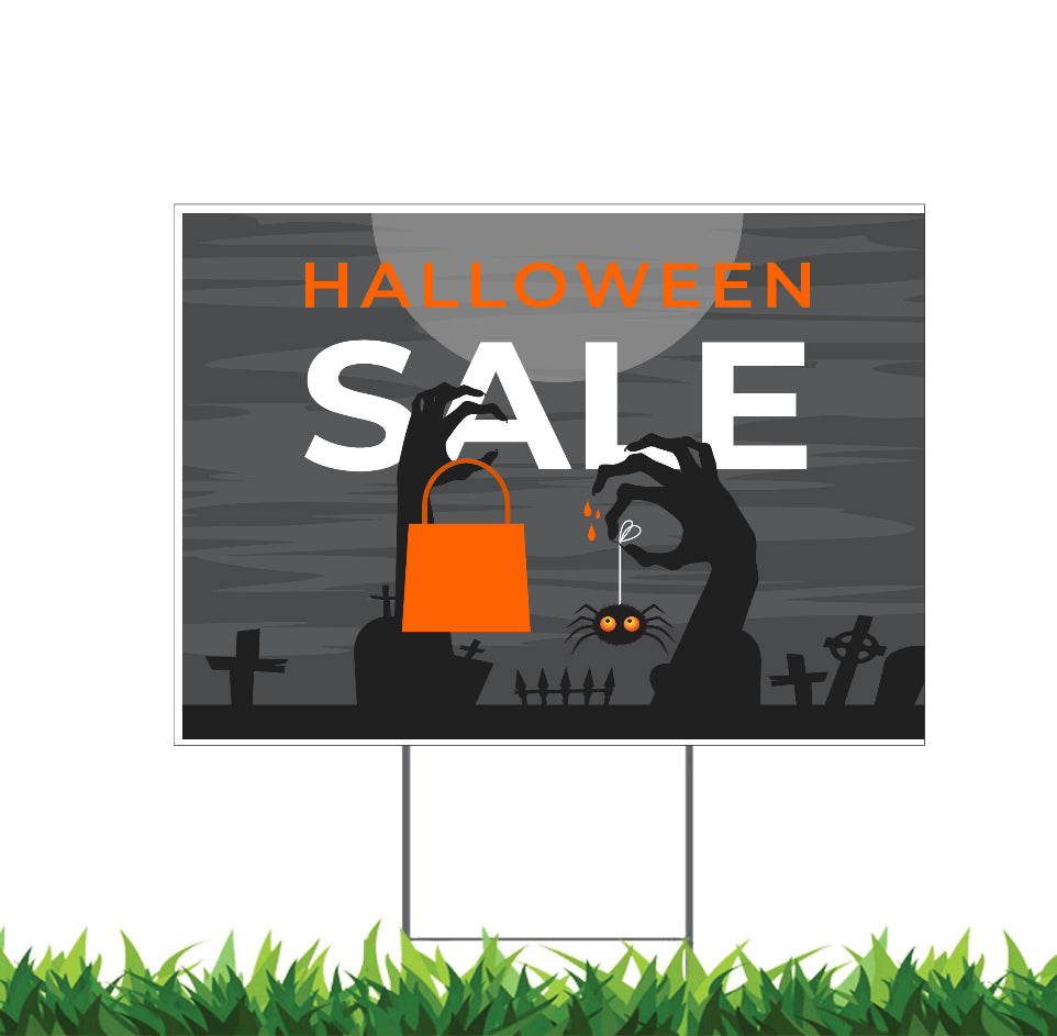 Halloween Sale Sign, Yard Sign, 18x12, 24x18, 36x24, H-Stake Included, v4