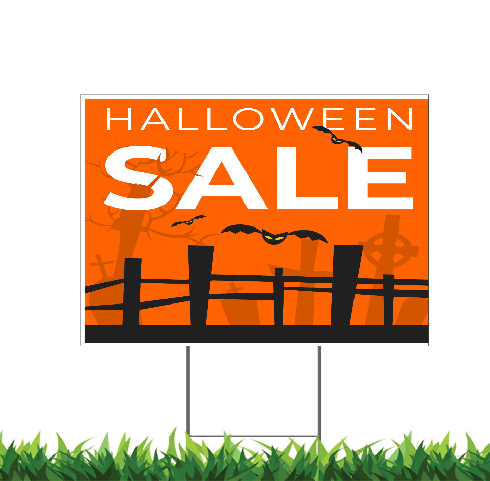 Halloween Sale Sign, Yard Sign, 18x12, 24x18, 36x24, H-Stake Included, v1