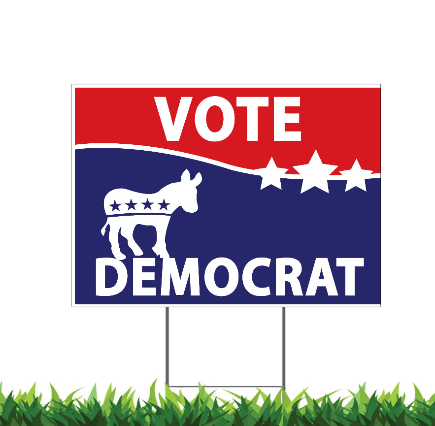 Vote Democrat Yard Sign, 18x12, 24x18, 36x24, H-Stake Included, v2
