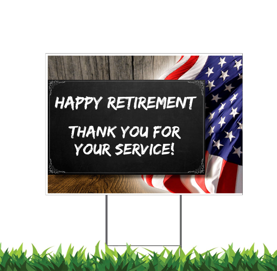 Military Retirement Yard Sign, 18x12, 24x18, 36x24, H-Stake Included, v1
