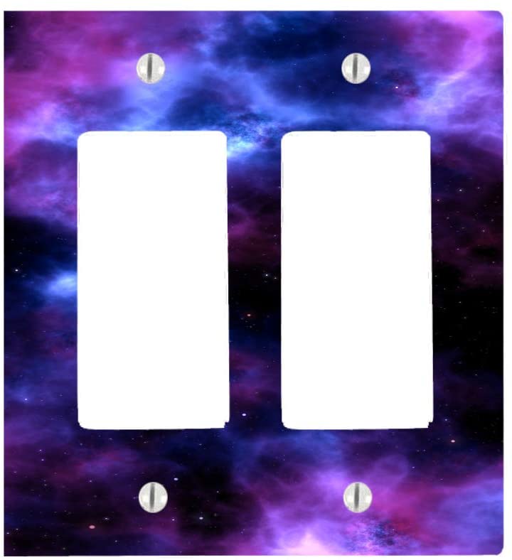 Galaxy Nebula Universe Space, Double Gang Rocker Decorator Dimmer Wall Plate, Black Purple, 4.75 x 4.69 inches