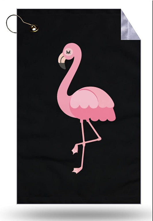 Flamingo Pretty Bird Pink Black Background Microfiber Velour 11x18 Golf Bag Towel with Grommet and Clip