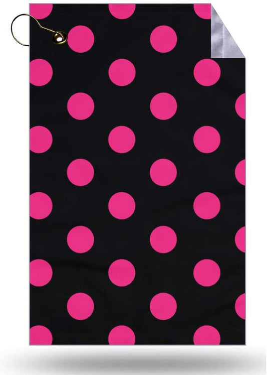 Polka Dots Hot Pink Microfiber Velour 11x18 Golf Bag Towel with Grommet and Clip