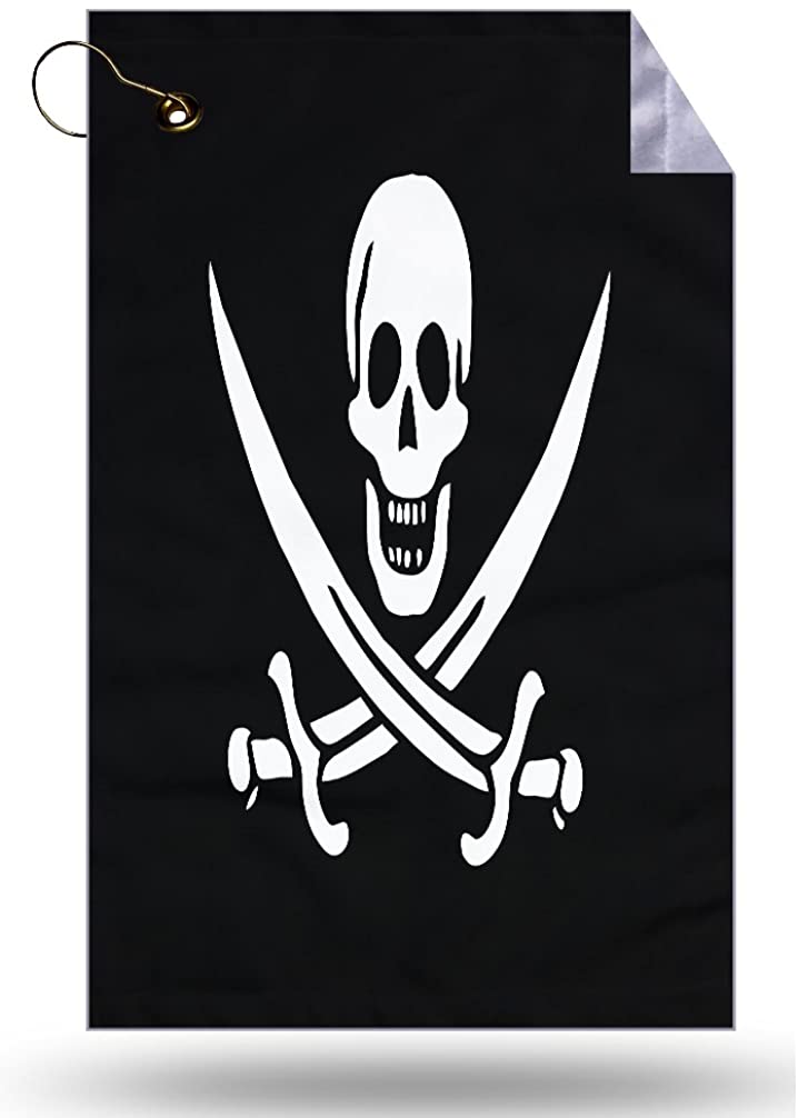 Pirate Skull with Swords Microfiber Velour 11x18 Golf Bag Towel with Grommet and Clip