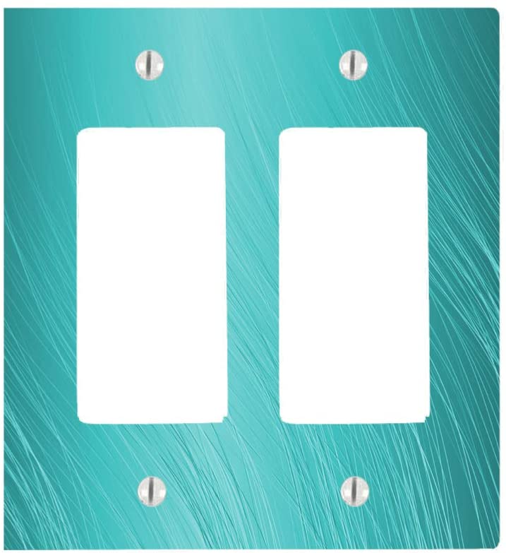 Wavy Lines Design, Double Gang Rocker Decorator Dimmer Wall Plate, Blue Teal Aqua, 4.75 x 4.69 inches