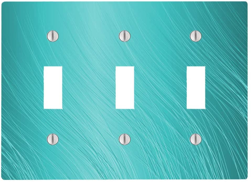 Wavy Lines Design Blue Teal Aqua Background 3 Toggle Electrical Switch Wall Plate (6.56 x 4.69in)