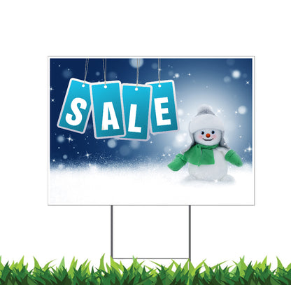 Seasonal Winter Storefront Yard Sign Snowman Snowflakes