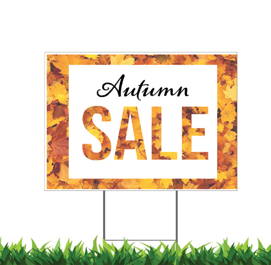 Fall Sale Sign, Autumn Sale Sign, Retail Sale Sign, Yard Sign, 18x12, 24x18, 36x24, H-Stake Included, v3