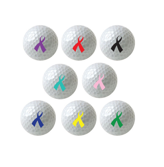 Charity Awareness Ribbon Golf Balls, Multiple Colors, Pick a Color, 3-Pack Printed Golf Balls, Sleeve of 3 Golf Balls