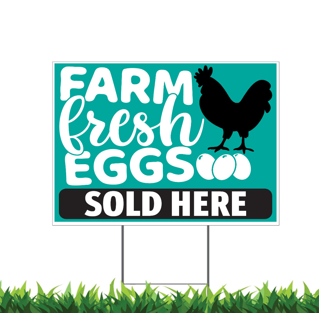 Farm Fresh Eggs Sold Here Yard Sign, 18x12, 24x18, 36x24, H-Stake Included, v1