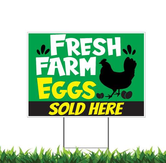 Farm Fresh Eggs Sold Here Yard Sign, 18x12, 24x18, 36x24, H-Stake Included, v3