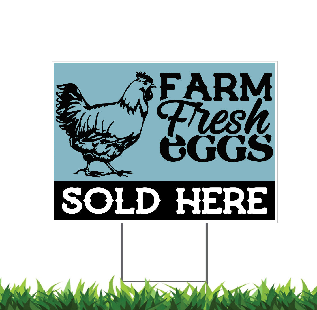 Farm Fresh Eggs Sold Here Yard Sign, 18x12, 24x18, 36x24, H-Stake Included, v2