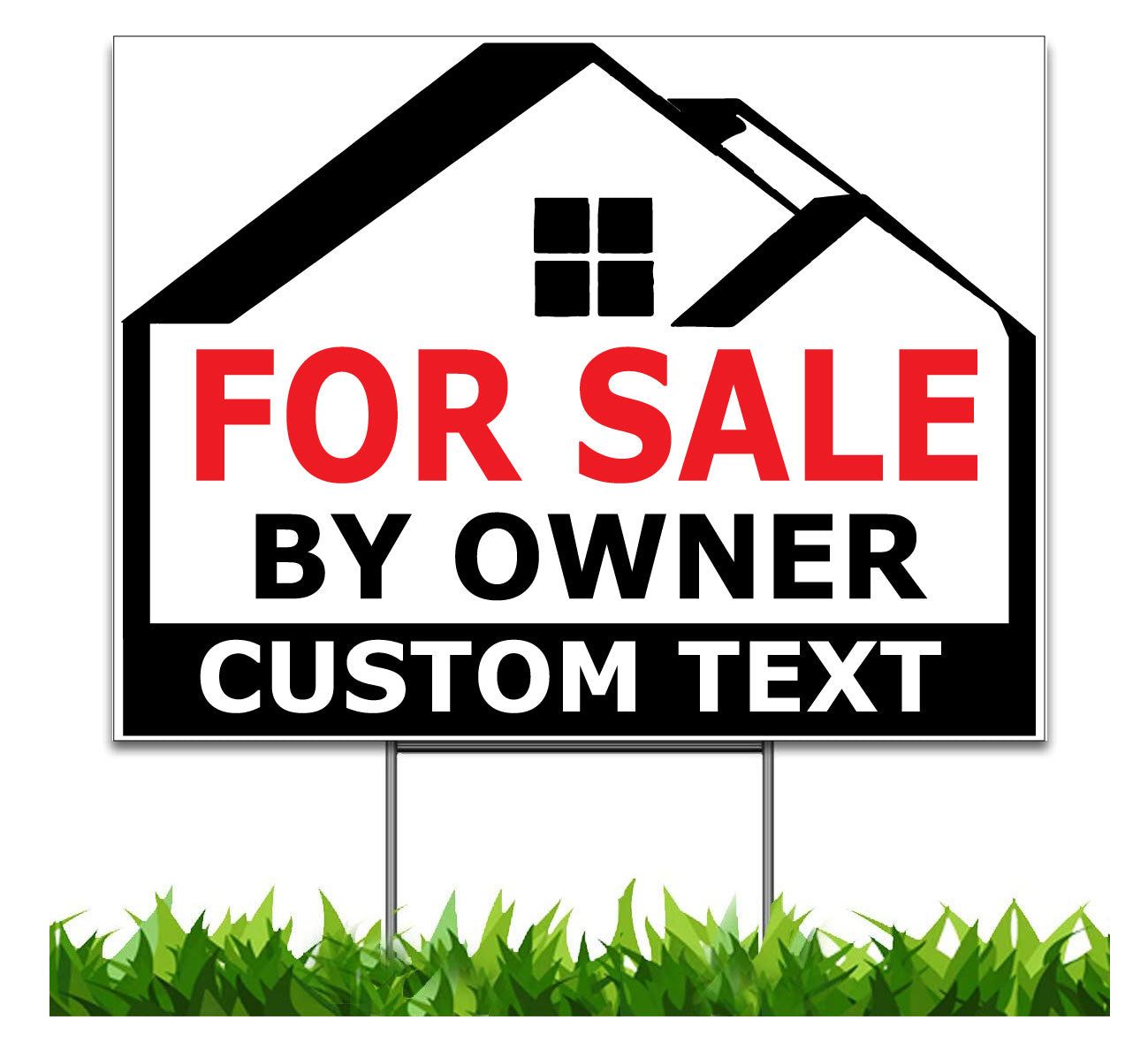 Custom for Sale by Owner 18 x 24-inch Yard Sign, Metal Stake Included v2