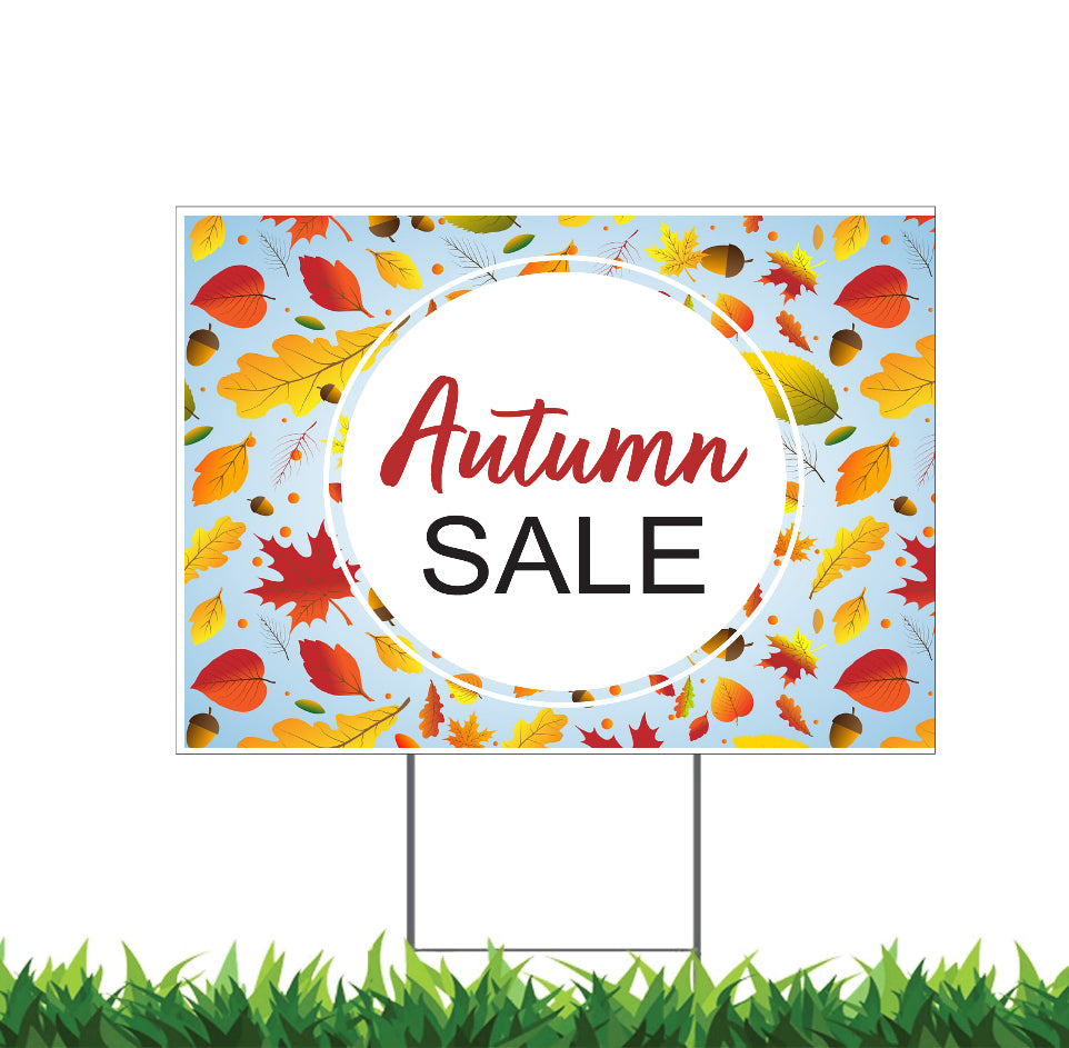 Fall Sale Sign, Autumn Sale Sign, Retail Sale Sign, Yard Sign, 18x12, 24x18, 36x24, H-Stake Included, v4