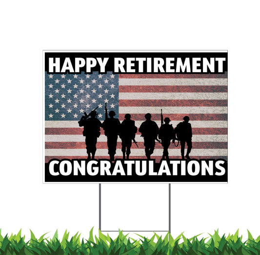 Military Retirement Yard Sign, 18x12, 24x18, 36x24, H-Stake Included, v2