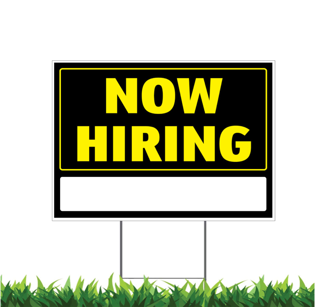 Help Wanted, Write Any Message, Now Hiring, Yard Sign, Printed 2-Sided,18x12, 24x18 or 36x24, Metal H-Stake Included, v8