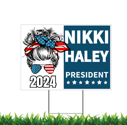 Nikki Haley for President, President 2024 Yard Sign, 18x12, 24x18, 36x24, Double Sided H-Stake Included, v3